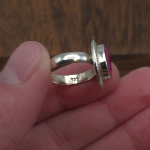 Size 7 Sterling Silver Faceted Rough Ruby Stone Ring A474 - Picture 5 of 8